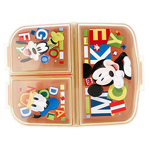 MICKEY MOUSE (DISNEY) | Sandwichera con 3 compartimentos para niños - lonchera infantil - Porta merienda - Fiambrera decorada