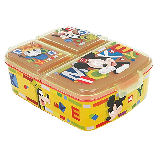 MICKEY MOUSE (DISNEY) | Sandwichera con 3 compartimentos para niños - lonchera infantil - Porta merienda - Fiambrera decorada