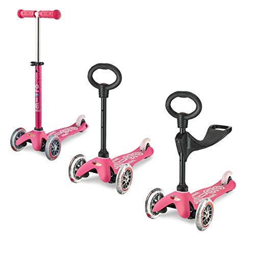 Micro® Mini 3en1 Deluxe. Patinete evolutivo 3 Ruedas, 1,5 - 5 años, Manillar Regulable 48-68cm, Asiento de Aprendizaje. (Rosa)