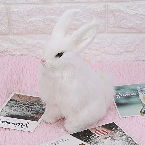 Mini realista peluche conejo realista animal de Pascua casa adorno Simulación conejo modelo suave juguete regalo (blanco)