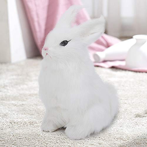 Mini realista peluche conejo realista animal de Pascua casa adorno Simulación conejo modelo suave juguete regalo (blanco)