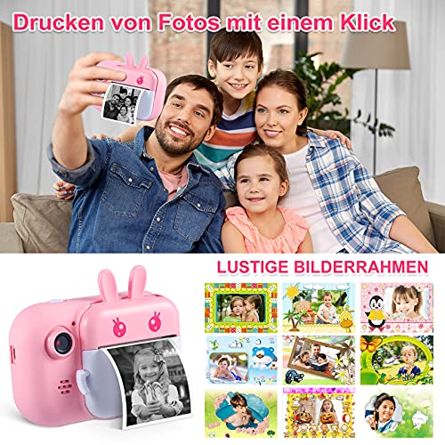 MINIBEAR Cámara de fotos instantánea para niños con 3 ruedas de papel de impresión, cámara digital de doble lente selfie, cámara de vídeo de 28 MP para niños con tarjeta TF de 32 GB (rosa)