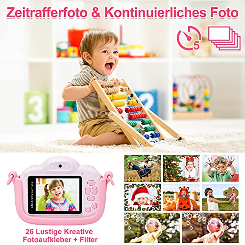 MINIBEAR Cámara para niños de 2.4 pulgadas, 1080p, HD, cámara digital de 30 MP, pantalla IPS, cámara de juguete para niñas, cámara de vídeo para niños, videocámara con tarjeta TF de 32 G (rosa)