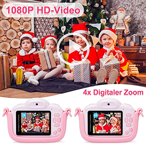 MINIBEAR Cámara para niños de 2.4 pulgadas, 1080p, HD, cámara digital de 30 MP, pantalla IPS, cámara de juguete para niñas, cámara de vídeo para niños, videocámara con tarjeta TF de 32 G (rosa)