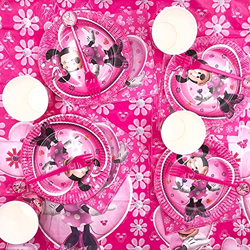 Minnie Decoraciones de Fiesta de cumpleaños, 42 Pcs Juego de Cubiertos de Minnie, Cumpleaños Vajilla Set de Fiesta Kids Birthday Mickey, Plato, Servilleta de Papel para Niños Baby Shower