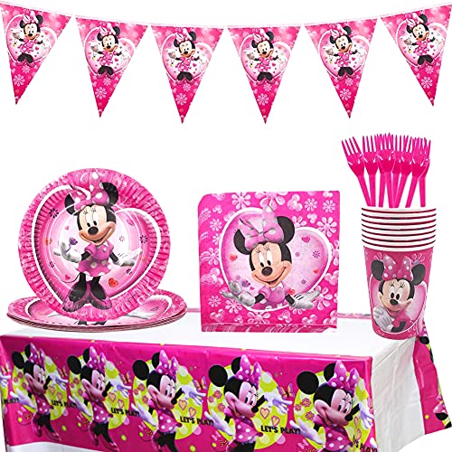 Minnie Decoraciones de Fiesta de cumpleaños, 42 Pcs Juego de Cubiertos de Minnie, Cumpleaños Vajilla Set de Fiesta Kids Birthday Mickey, Plato, Servilleta de Papel para Niños Baby Shower