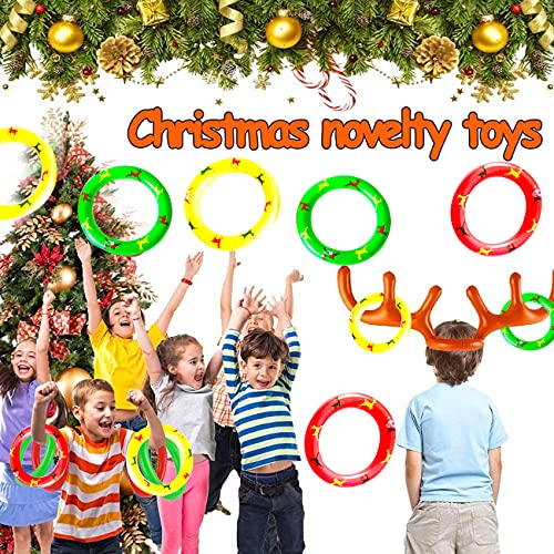 Miotlsy Juego Inflable Renos Sombrero Navidad- 1 Pcs Toss Game Juguete de Reno Marrón con 6 pcs Reno de Anillos para Niños y Padre-Hijo en Fiesta Actividades Escolares Aire Libre