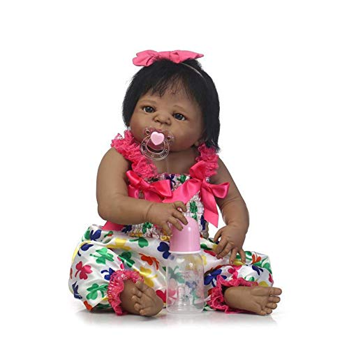 MLL 56CM Reborn Baby Doll recién Nacido Negro bebé durmiendo niña nutriendo Cuerpo Completo de Silicona Impermeable y Lavable