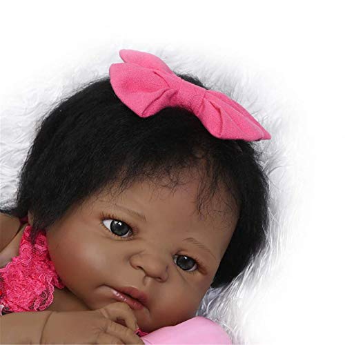 MLL 56CM Reborn Baby Doll recién Nacido Negro bebé durmiendo niña nutriendo Cuerpo Completo de Silicona Impermeable y Lavable