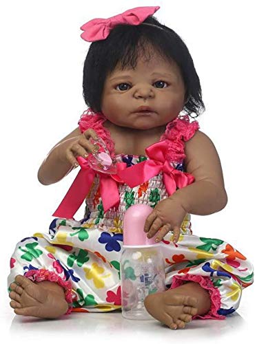 MLL 56CM Reborn Baby Doll recién Nacido Negro bebé durmiendo niña nutriendo Cuerpo Completo de Silicona Impermeable y Lavable