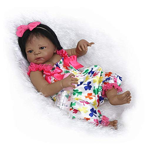 MLL 56CM Reborn Baby Doll recién Nacido Negro bebé durmiendo niña nutriendo Cuerpo Completo de Silicona Impermeable y Lavable