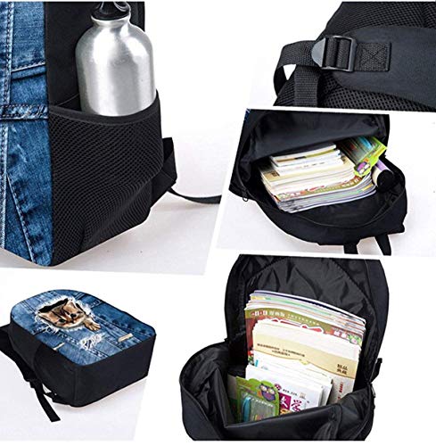 Mochila escolar para niños con diseño de gato y perro, 2 piezas + bolsa térmica para el almuerzo - - M