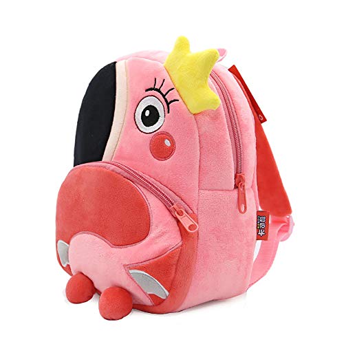 Mochila Infantil Kindergarten, Pequeño Linda Mochilas para Guardería Flamenco Animales Design Suave Mochila de Felpa para Bebe Niños Niñas 2-4 Años