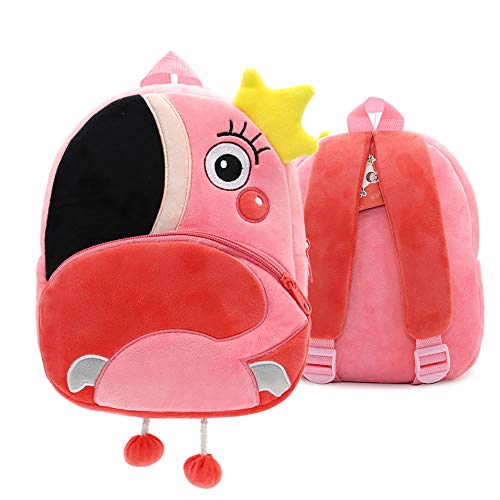 Mochila Infantil Kindergarten, Pequeño Linda Mochilas para Guardería Flamenco Animales Design Suave Mochila de Felpa para Bebe Niños Niñas 2-4 Años