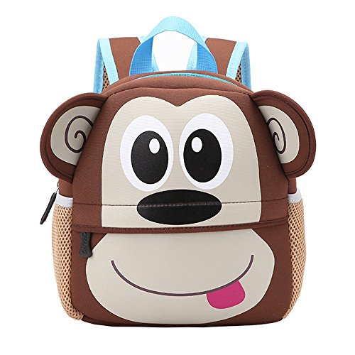 Mochila Infantil para Niños Primaria Pequeña Guardería Mochila Preescolar para Niños de 2-5 Años Dibujo de Animal Lindo (Mono, 21 * 8 * 26CM)