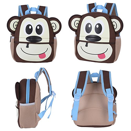 Mochila Infantil para Niños Primaria Pequeña Guardería Mochila Preescolar para Niños de 2-5 Años Dibujo de Animal Lindo (Mono, 21 * 8 * 26CM)