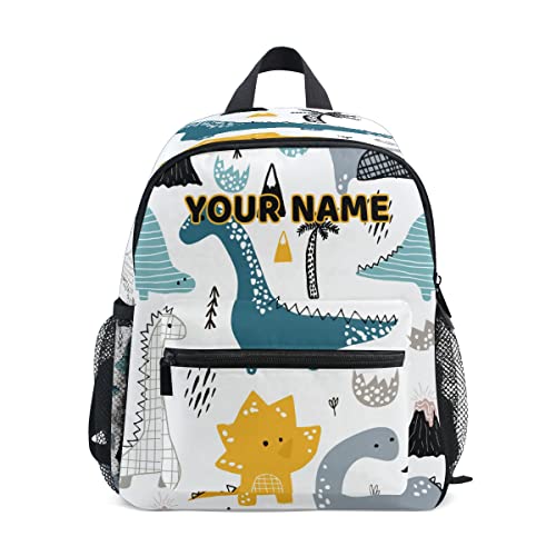 Mochila personalizada para niños pequeños, diseño de dinosaurios dibujados a mano para niños de regreso a la escuela, mini bolso de viaje, saco de gimnasio, nombre personalizado, A001, S