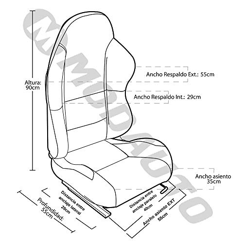 MODAUTO Estructura para Videojuego, Estructura Simulador de Conducción con Asiento SemiBaquet Ajustable, de Tela, Modelo N810B-N300, Color Negro y Costura Roja