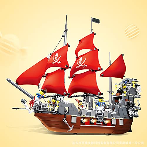 Modelo Barco Pirata, Barco Vela Blackbeard Barco Pirata, 1123 Piezas Bloques Terminales MOC Grandes, Juego Construcción Compatible con Lego Pirate Ship