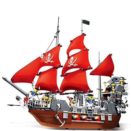 Modelo Barco Pirata, Barco Vela Blackbeard Barco Pirata, 1123 Piezas Bloques Terminales MOC Grandes, Juego Construcción Compatible con Lego Pirate Ship