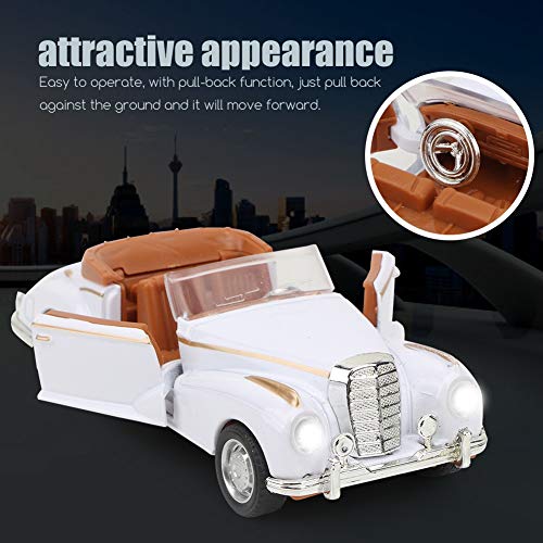 Modelo Die Cast clásico 1:36 Mini estimulación Aleación Coche clásico Roadster con luces Modelo de sonido Vehículo de juguete de regalos para niños(Blanco)