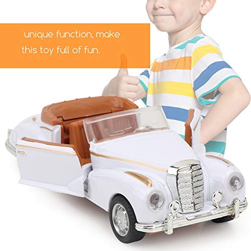 Modelo Die Cast clásico 1:36 Mini estimulación Aleación Coche clásico Roadster con luces Modelo de sonido Vehículo de juguete de regalos para niños(Blanco)