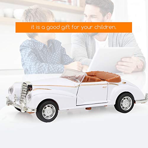 Modelo Die Cast clásico 1:36 Mini estimulación Aleación Coche clásico Roadster con luces Modelo de sonido Vehículo de juguete de regalos para niños(Blanco)