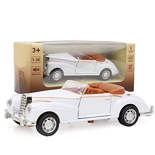 Modelo Die Cast clásico 1:36 Mini estimulación Aleación Coche clásico Roadster con luces Modelo de sonido Vehículo de juguete de regalos para niños(Blanco)