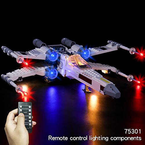 MOEGEN Conjunto de Luces (Star Wars Luke Skywalkers X-Wing Fighter) Modelo de Construcción de Bloques - Kit de luz LED Compatible con Lego 75301(NO Incluido en el Modelo) - Versión de control remoto