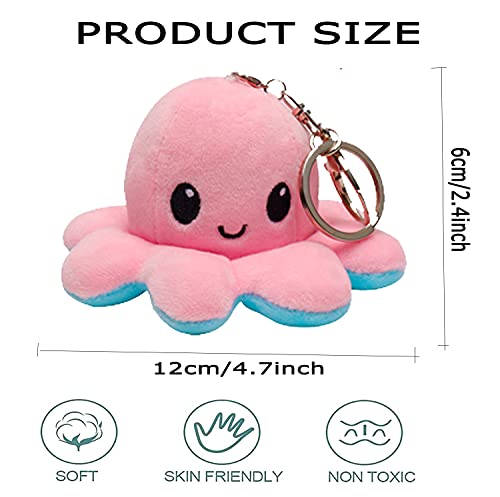 MOMSIV Llavero reversible de felpa de pulpo - Lindos juguetes suaves de pulpo de doble cara, muñeca de pulpo con tapa de pulpo pequeño, llavero de peluche de pulpo para niños, niñas y amantes