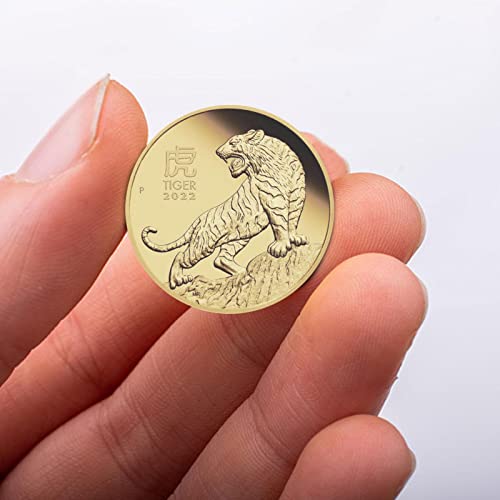 Monedas conmemorativas del año del tigre, chapado en oro, regalo dorado para 2022, colección de monedas del año nuevo del tigre chino, recuerdo de bendición, regalos del zodiaco de la suerte