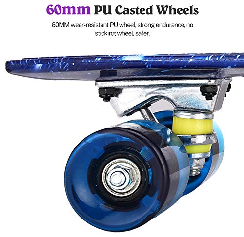 Monopatín completo Mini Cruiser para niños, adolescentes y adultos, ruedas con luz LED todo en uno, herramienta en T para principiantes (Starry Blue)