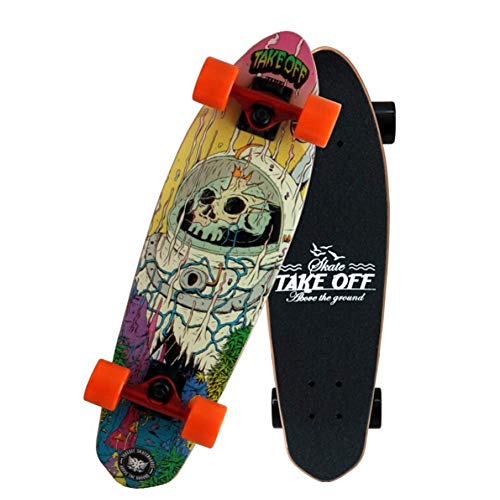 Monopatín Retro Mini Cruiser, monopatines para Adolescentes, Adultos, Principiantes, niñas, niños, niños, Carga 150 kg 68x19x10.5 cm, Regalo de Calavera