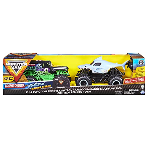 Monster Jam Camiones de Control Remoto Oficial de Grave Digger contra Megalodon Racing Rivals, Escala 1:24