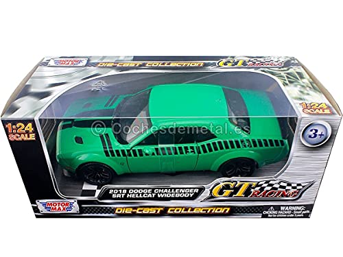 Motormax 73786 Dodge Challenger SRT Hellcat Widebody verde con rayas negras GT Racing Series 1/24 modelo de coche fundido a troquel