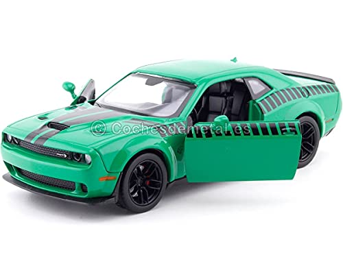 Motormax 73786 Dodge Challenger SRT Hellcat Widebody verde con rayas negras GT Racing Series 1/24 modelo de coche fundido a troquel