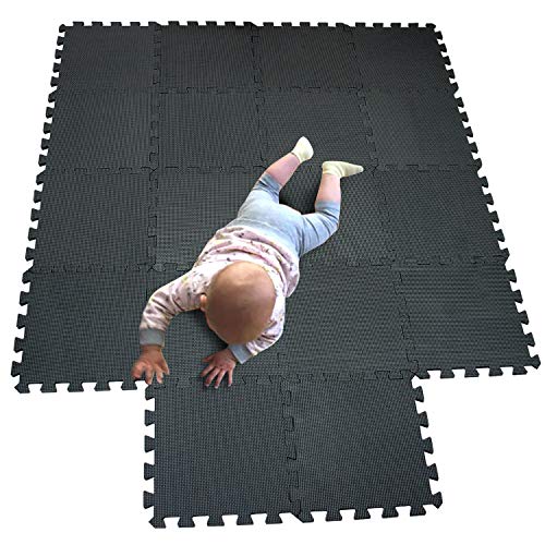 MQIAOHAM Interlocking Espuma suave Floor Mats EVA Puzzle Tiles Piso protector Set Protector de piso Surface Protection Underlay Mat para Sports Exercise Gym Fitness Sótano Garage Workshop negro 104