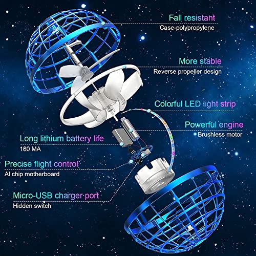 MQQ Juguetes De Pelota De Vuelo, Nebulosa Espacial Orb Volando Juguete, Boomerang Hover Ball 360 ° Rotación De Juguete De Orbe En Alza Incorporado DIRIGIÓ Luces For Niños Adultos Mini Volando Orbe