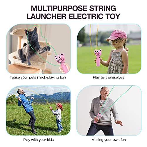 Mr. T&J Propulsor de Cuerda, Juguete Hélice de Cuerd para Niños con Forma de Gato con 2 Cuerdas Libres, Hélice de Propulsor de Cuerda de Mano Creativa,Lanzador de Cuerda Portátil para Niños y Adultos