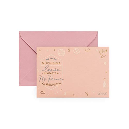 Mr. Wonderful Set de 20 Invitaciones Personalizables para Comunión, Rosa