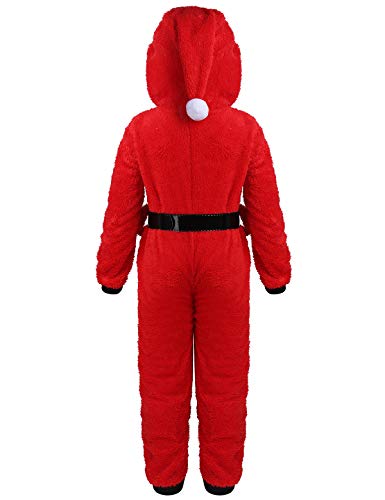 MSemis Conjunto Pijamas Papá Noel Niños Niñas Pijama Entera Mono Sudadera Disfraz Navidad Body con Capucha Traje Navideño Jumpsuit Christmas Nochebuena Rojo 10-12 Años