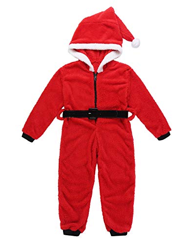 MSemis Conjunto Pijamas Papá Noel Niños Niñas Pijama Entera Mono Sudadera Disfraz Navidad Body con Capucha Traje Navideño Jumpsuit Christmas Nochebuena Rojo 10-12 Años