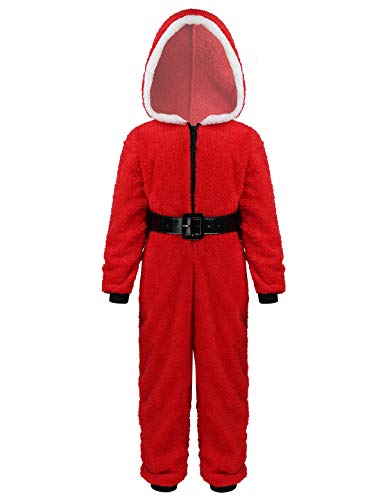 MSemis Conjunto Pijamas Papá Noel Niños Niñas Pijama Entera Mono Sudadera Disfraz Navidad Body con Capucha Traje Navideño Jumpsuit Christmas Nochebuena Rojo 10-12 Años