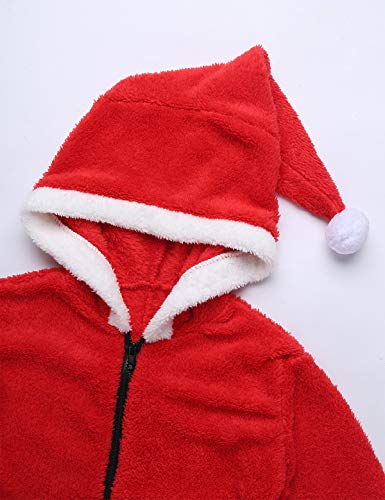 MSemis Conjunto Pijamas Papá Noel Niños Niñas Pijama Entera Mono Sudadera Disfraz Navidad Body con Capucha Traje Navideño Jumpsuit Christmas Nochebuena Rojo 10-12 Años