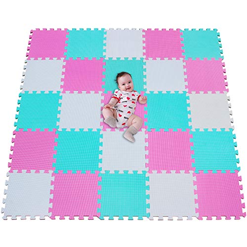 MSHEN 25 Piezas Alfombra Puzzle Bebe con Certificado CE y certificación EVA | Puzzle Suelo Bebe | Puede ser Lavado Goma eva,Tamaño 2.01cuadrado, blanco-rosa-verde-ACHg25