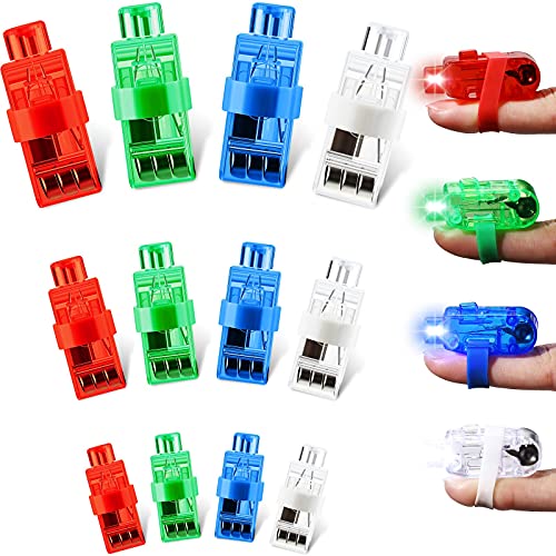 Mudder 12 Piezas Luces LED para Dedos Luces LED de Dedos de Fiesta Linterna de Dedo Luces de Recuerdo de Fiesta para Juguetes Fiesta Cumpleaños Niños (Azul, Verde, Blanco y Rojo)