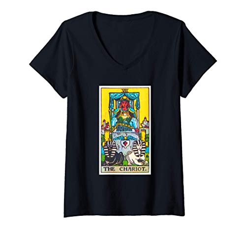 Mujer Chariot Tarot Card Psychic Occult Metaphysical Camiseta Cuello V