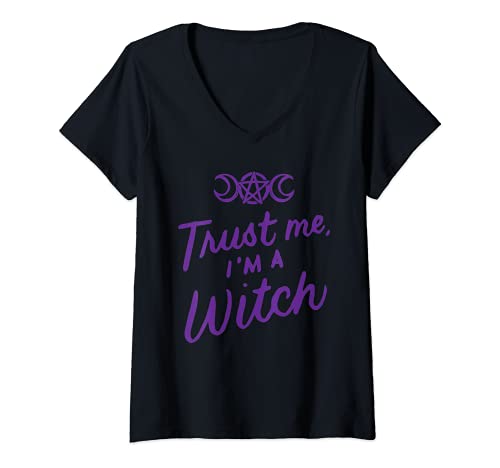 Mujer Confía En Mí Soy Una Bruja Rápido Perezoso Halloween Camiseta Cuello V