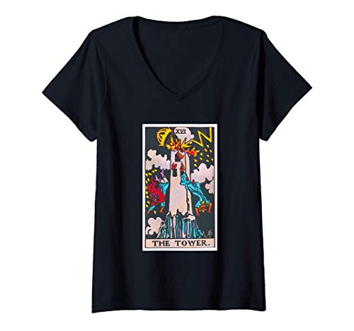 Mujer Tower Tarot Card Psychic Occult Metaphysical Camiseta Cuello V