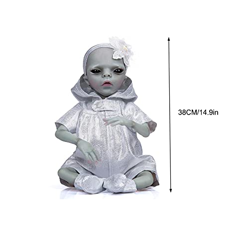 Muñeca de renacimiento alienígena de 14 pulgadas realista para niños, juguete de cuerpo completo, realista, realista, pintada a mano, muñeca de vinilo de silicona, juguete posando